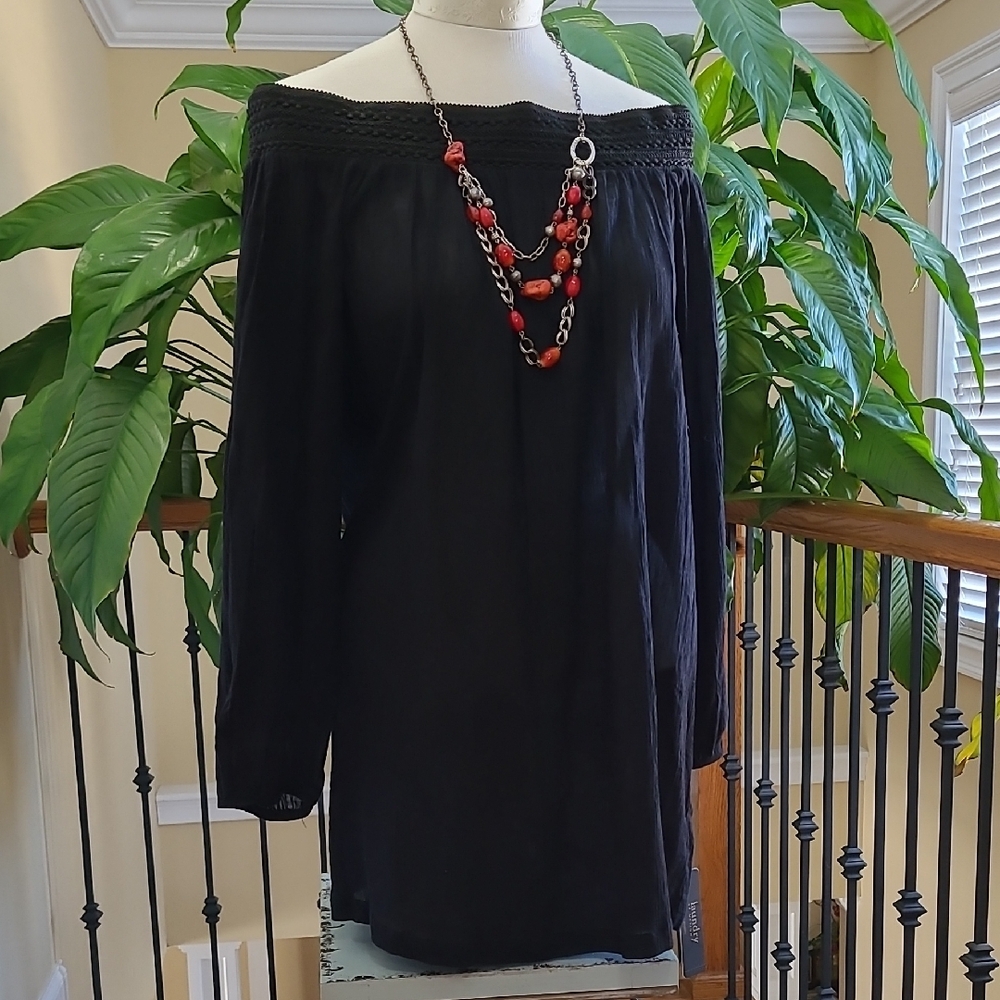 NEW Sexy Mini Dress or Tunic Top Laundry by Design Black Gauze Off-shoulder Larg